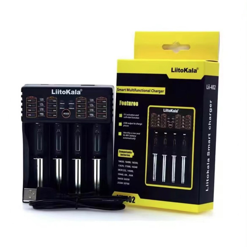 LiitoKala Lii-402-202เครื่องชาร์จถ่าน รางชาร์จ 1.2v 3.7v 4 ช่อง ชาร์จไว ตัดไฟเอง รองรับถ่าน AA / AAA 18650 26650 10440