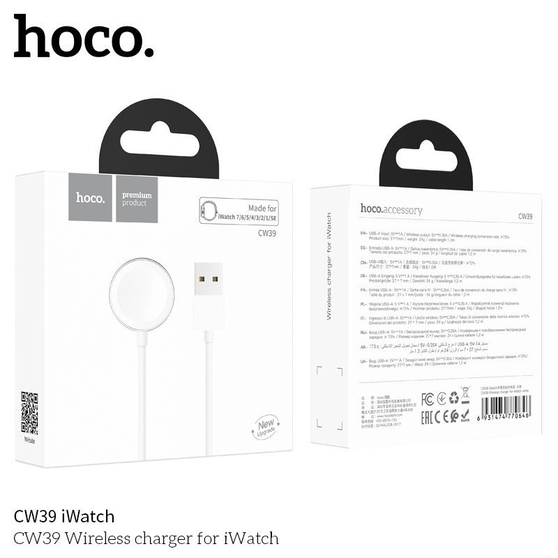 Hoco CW39/CW39C แท่นชาร์จไร้สาย สำหรับ นาฬิกา OS Smart Watch 1-7 และ SE แท่นชาร์จนาฬิกา สมาร์ทวอทช์ ระบบแม่เหล็ก