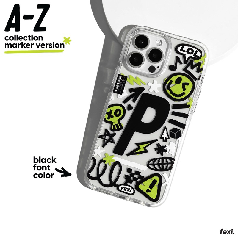 เคสไอโฟน iphone case for 15/16/17 ลาย“ Marker Version A-Z collection ลายสกรีนสีดำ “(006)