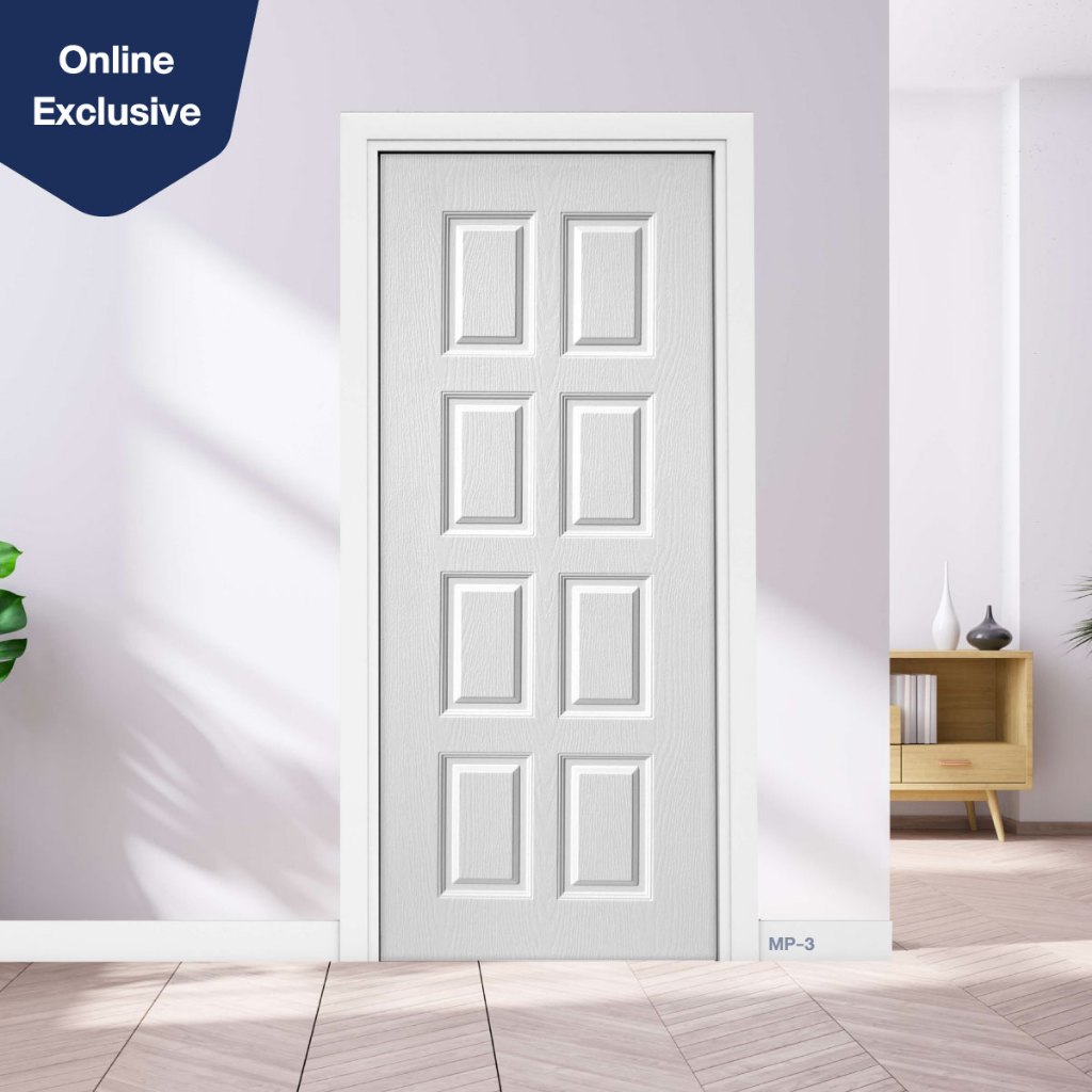 ส่งฟรี! ประตู uPVC ผิวเสี้ยน รุ่น MP-3 ประตูภายนอกกันน้ำ กันแดด ใช้ภายในได้ ประตูสีขาว