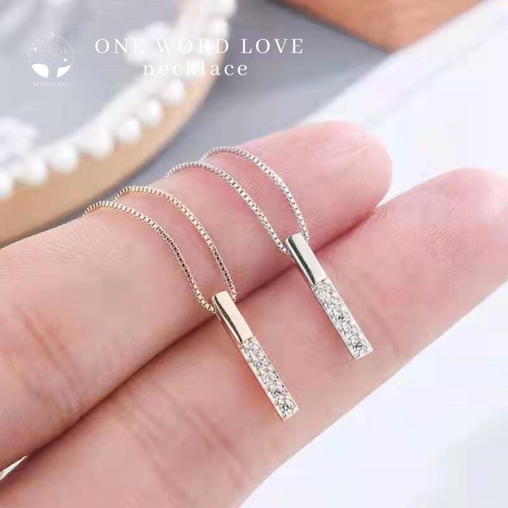 MNL ONE WORD LOVE สร้อยคอเงินแท้ พร้อมจี้ทรงแท่งประดับเพชร เครื่องประดับแฟชั่น ไม่ลอกดำ ผู้หญิง สไตล์มินิมอล เกาหลี