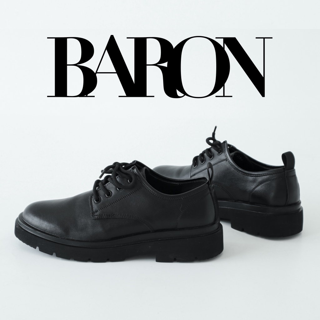 BARON MATT Black Leather Shoes รองเท้าหนังวัวหัวมน มีเชือกผูก รองเท้าคัชชูผู้ชาย