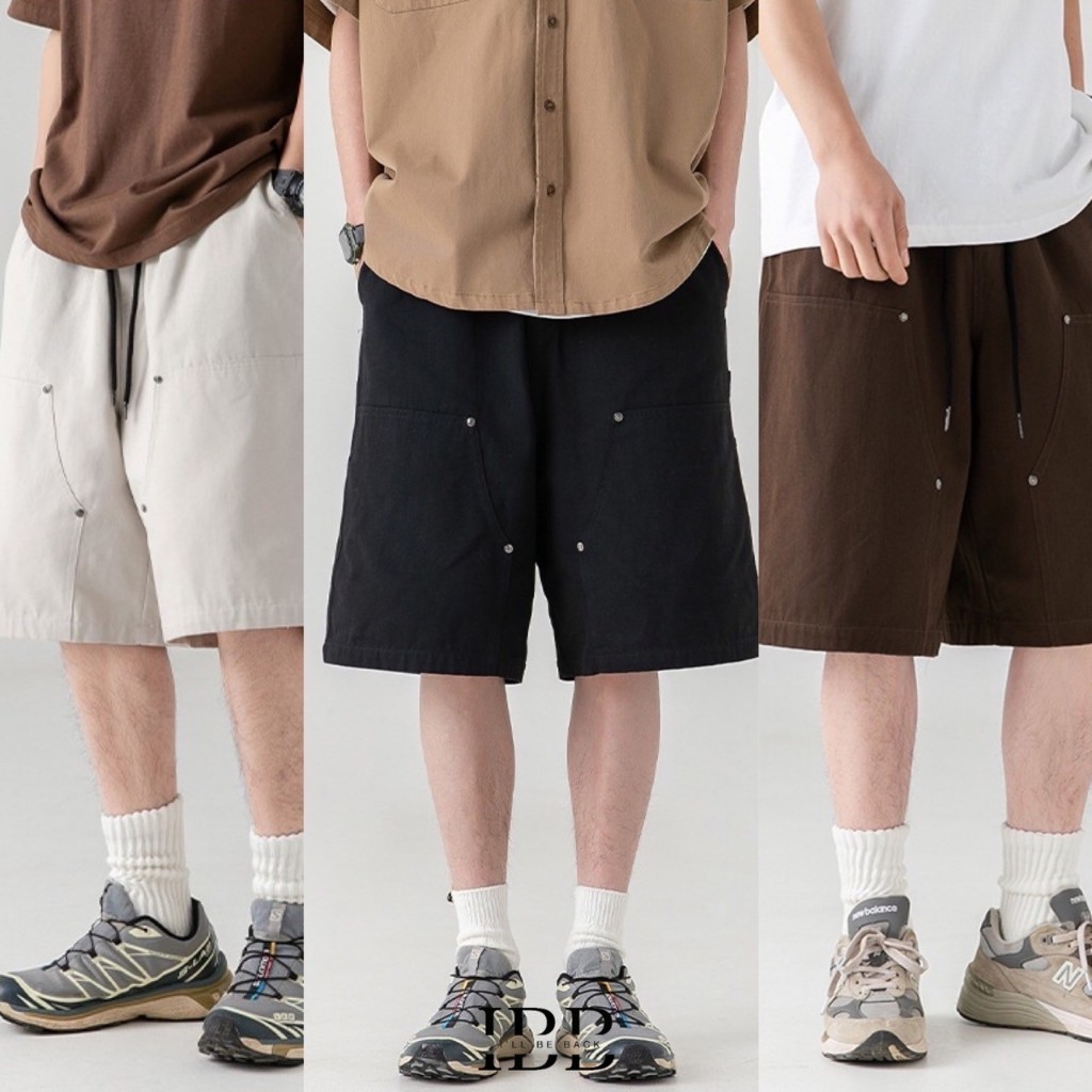 IBB Double-Knee Short pants กางเกงยีนส์ขาสั้นเอวยางยืดขากระบอกใหญ่ 3 ส่วน