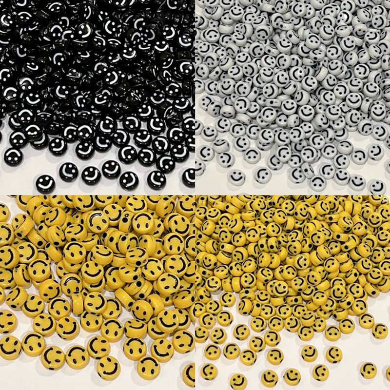 ลูกปัดหน้ายิ้ม smiley (6.5/9.5 มิล) สีเหลือง สีดำ สีขาว 20กรัม พร้อมส่ง