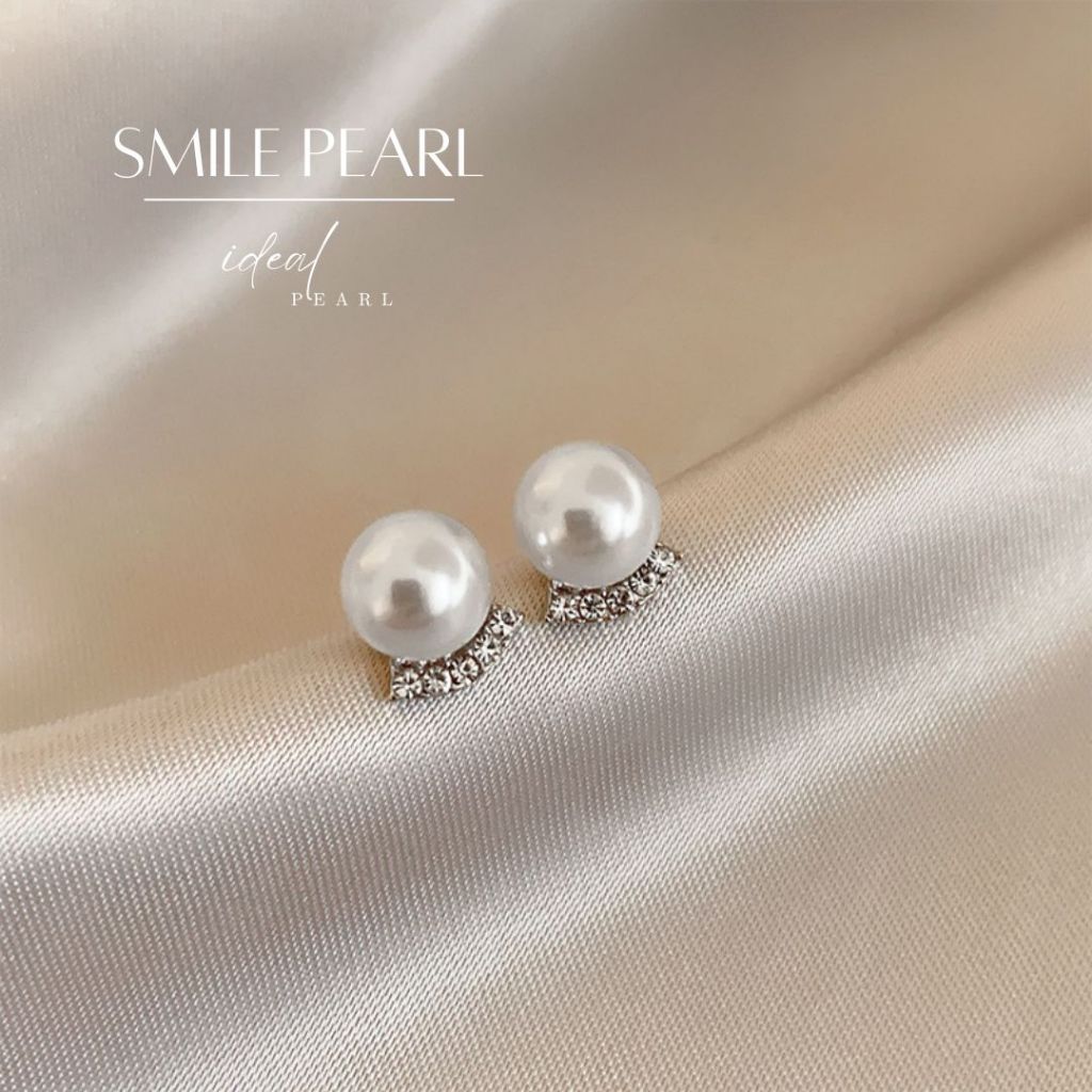 iDEALต่างหูมุก Smile Pearl ต่างหูเงิน ตุ้มหูมุก ต่างหูเพชร ดีไซส์หรู ต่างหูเงิน925 Valentine ของขวัญ