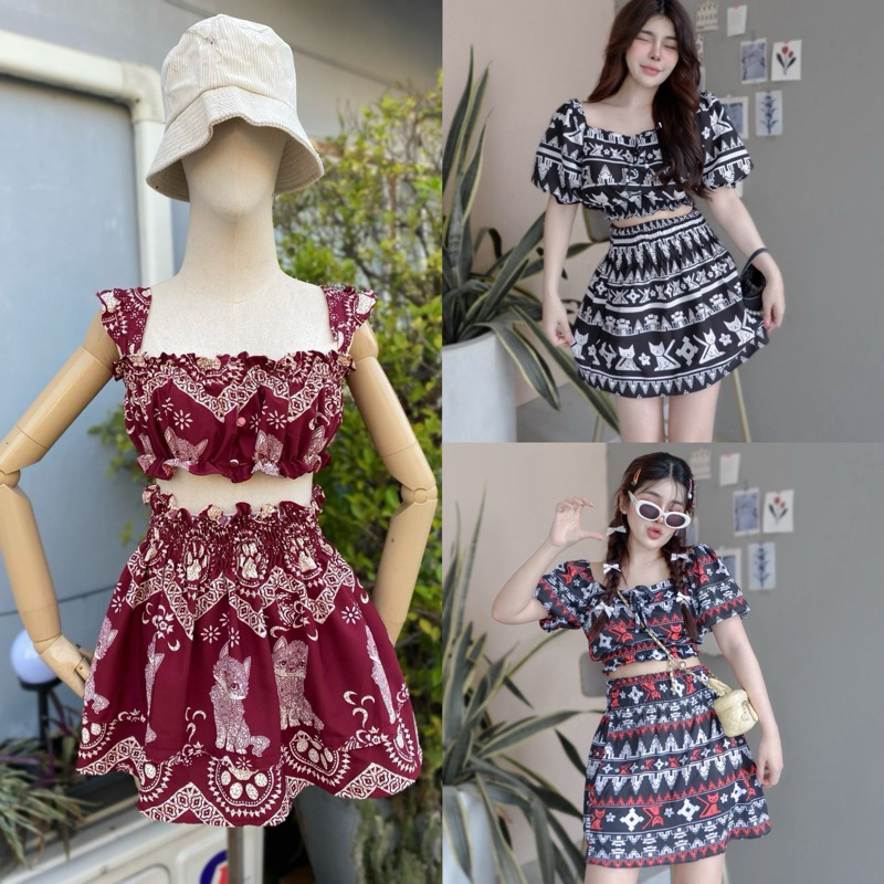 New ชุดเซตแมวโคราช เสื้อครอป+กระโปรงขนมชั้น4ชั้น ใส่สวยมาก