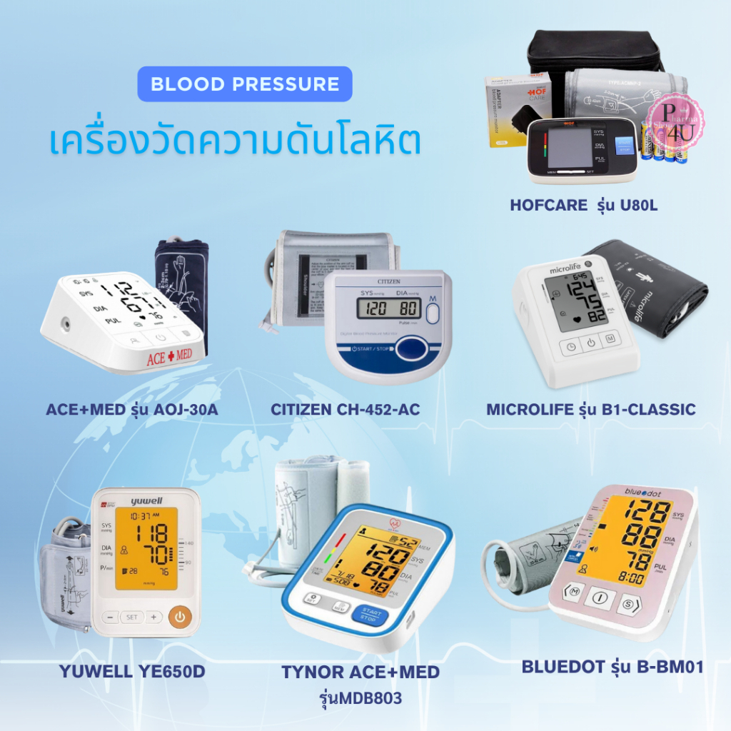 วัดความดัน Hofcare-U80L/Microlife/Ace+Med/Citizen/Tynor Ace+Med/Yuwell Ye650D/Bluedotรุ่นB-BM03 #L1