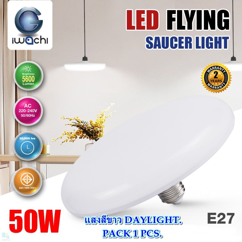 IWACHI หลอด LED หลอดไฟบ้าน หลอดไฟLEDทรง UFO รุ่นใหม่ แสงสีขาว หลอด UFO หลอดไฟ E27 ไฟLED หลอดไฟตลาดนัด (1หลอด)