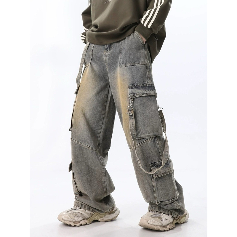 กางเกงทรงกระบอกผู้ชาย workwear cargo jeans