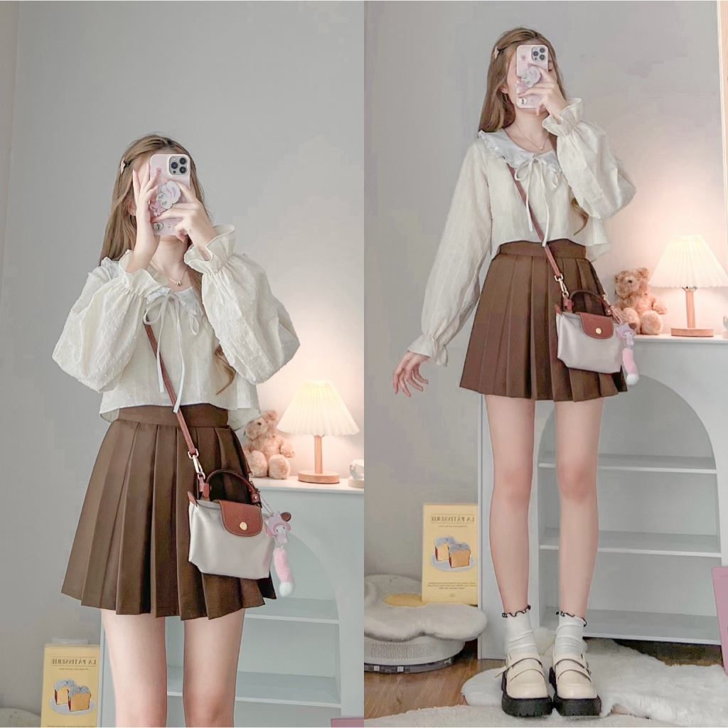 RIKA🍪น้องCho🥛เสื้อครอปคอบัวผ้าคอตตอนลายจุด🍦(ได้เฉพาะเสื้อเท่านั้น)