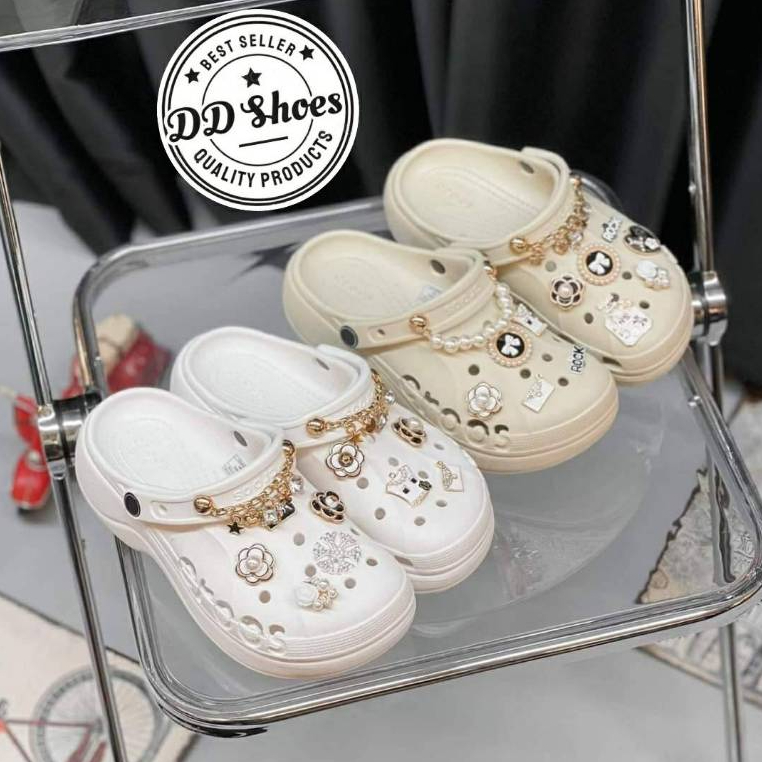 Crocs Baya Platform Clog Buy1pair Free 4Jibbitzs=100฿ รองเท้าแตะผู้หญิ่ง สีสวยน้ำหนักเบาพื้นนี่มใส่สบายส้นสูง 2.7"=7cm
