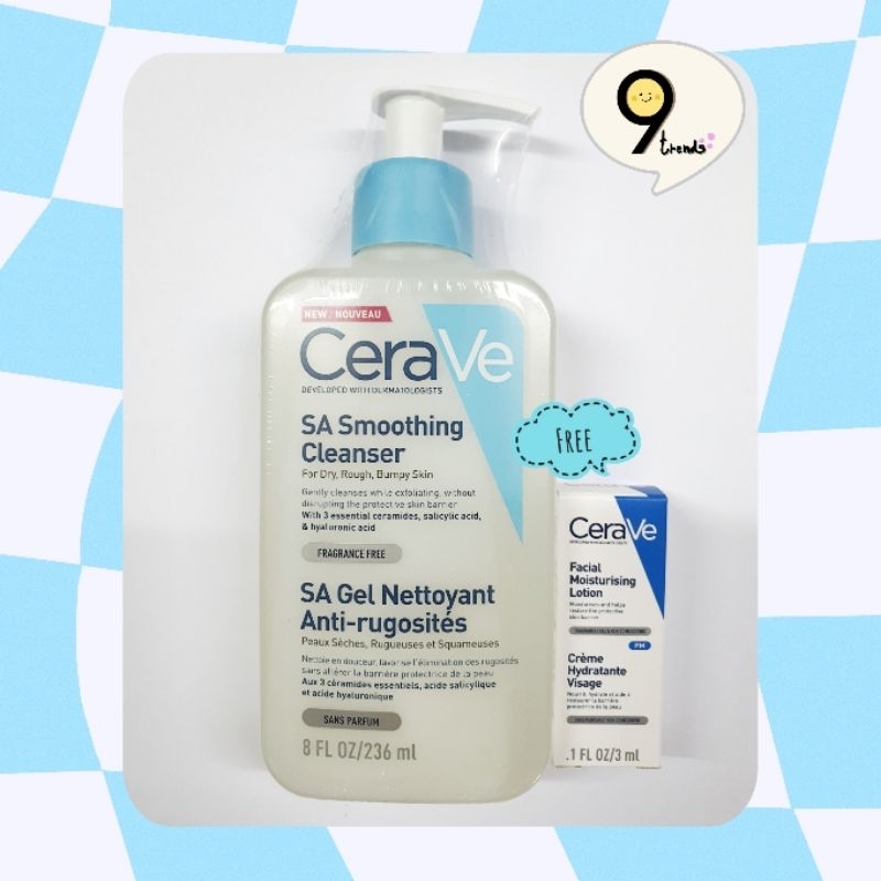 >>ทักแชทลด30%<<🌟หัวปั๊มใหม่🌟CeraVe : SA Smoothing Cleanser 236 ml. แถมฟรี Facial lotion 3 ml