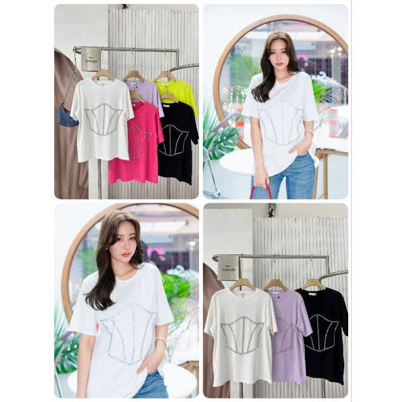 เสื้อยืดติดอะไหล่ ทรงโครเซต 👙ป้าย it's me basic