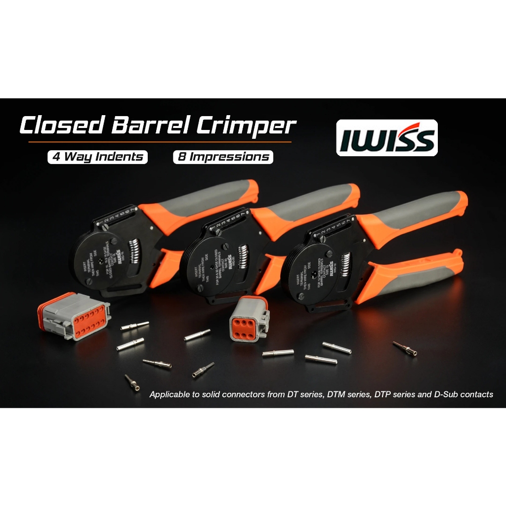 IWISS IWD-12, IWD-16, IWD-20 Closed Barrel Crimper 4 Way Indent,8 Impression Type for Deutsch