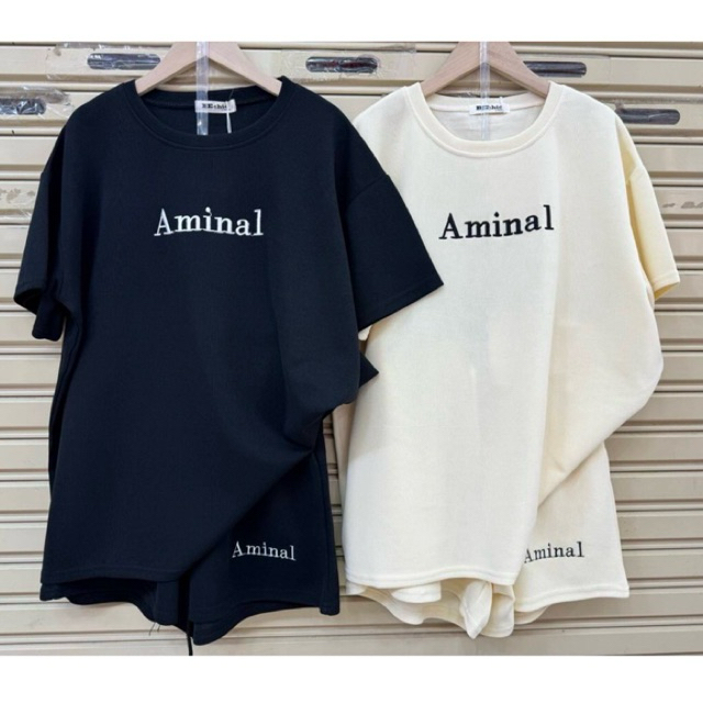 BC-ชุดเซทขาสั้นคอกลม (งานปักAminal) ป้ายBechic งานนำเข้า