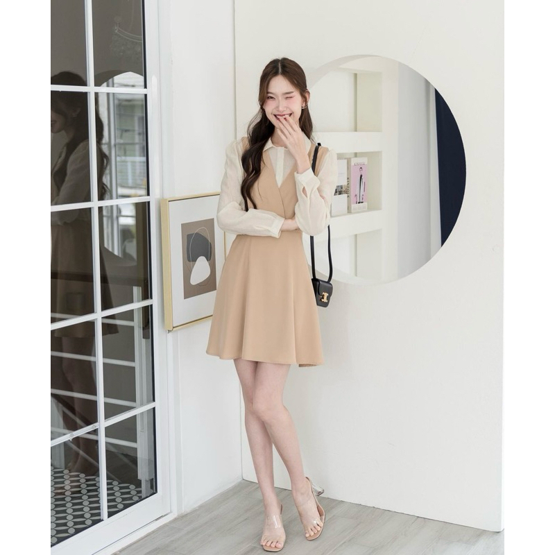 สินค้ามือสอง👗Pastel secret dress เดรสทำงานสีครีม