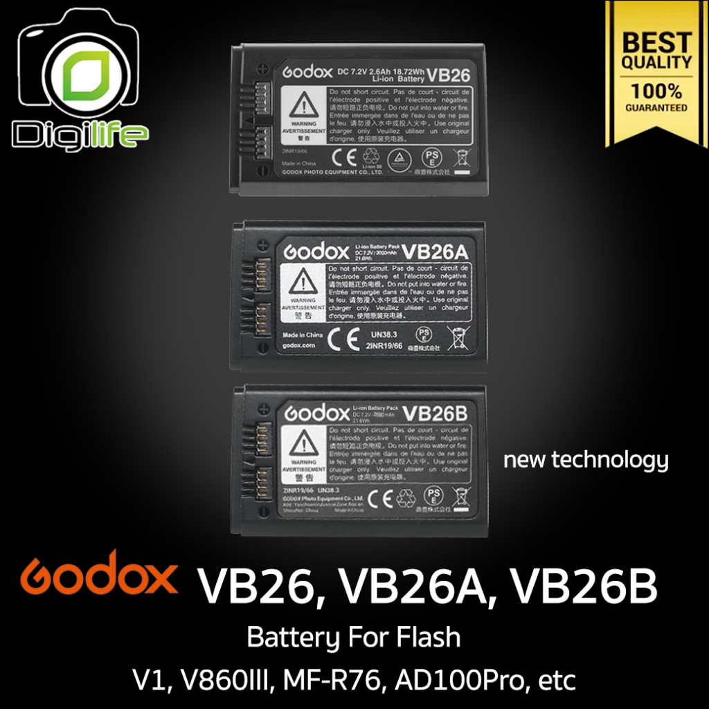 Godox Battery VB26, VB26A, VB26B - For Flash V1, V860III, AD100Pro, MF-R76, etc / Digilife Shop