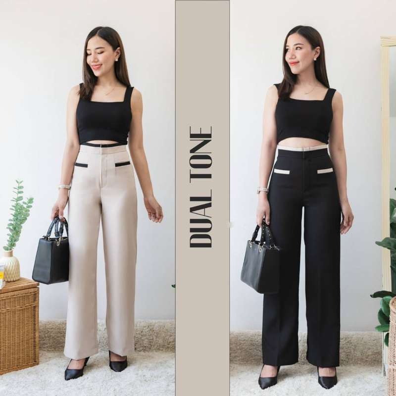 [18 decem] กางเกงขากระบอกกลาง แต่งกระเป๋าหน้าสองข้าง เอวสูงเก็บทรง (S-XL)