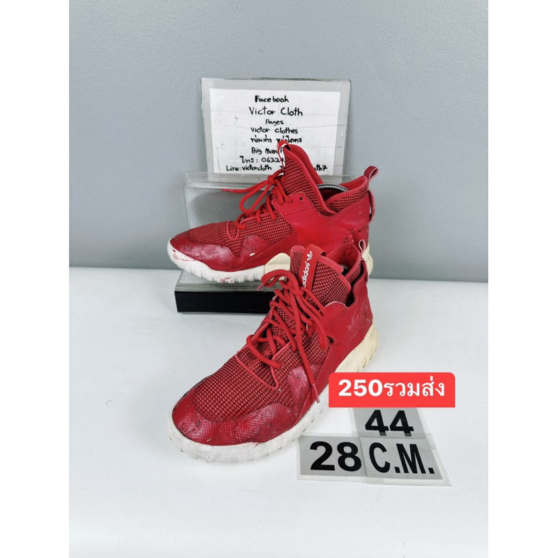 รองเท้า Adidas Sz.10us44eu28cm รุ่นTubular X ‘Collegiate Red’ สีแดง Upperมีรอยถลอกและเปื้อนบ้าง นอกนั้นดี ไม่ขาดซ่อม