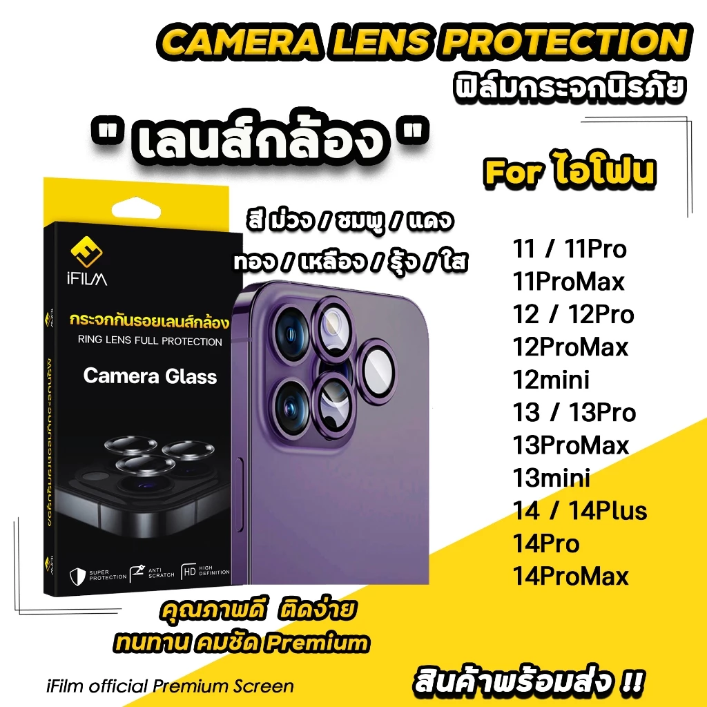 🔥HOT iFilm ฟิล์มกระจก เลนส์กล้อง สีม่วง For iphone 14 pro max 14pro 14plus 13promax 13 12promax 12 11 เลนส์กล้อง ไอโฟน