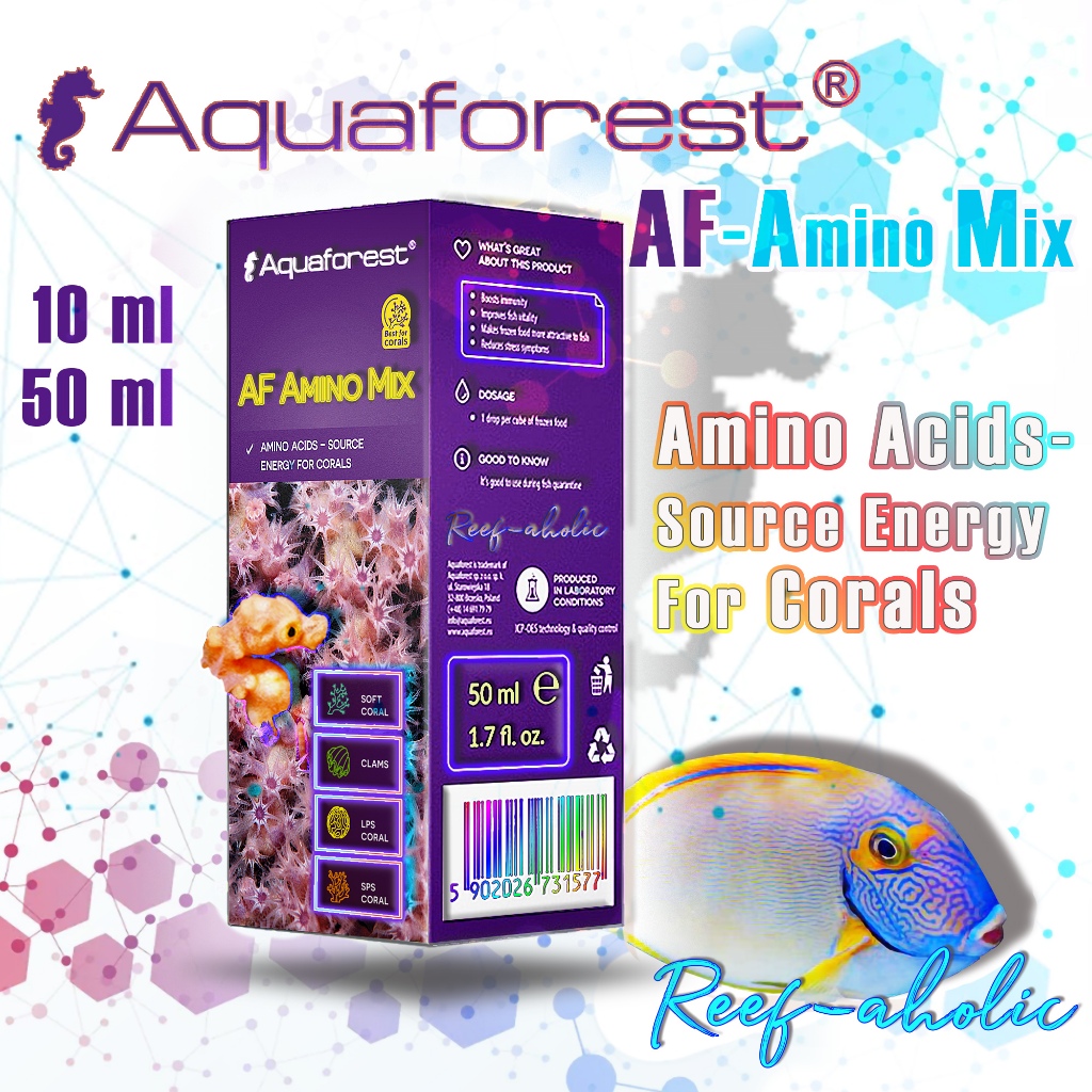 Aquaforest Amino Mix 10 - 50 ml. กรดอะมิโนปะการังโต ไว๊ ไวววว. มีอะมิโนมากมายที่เป็นประโยชน์ในขวดนี้
