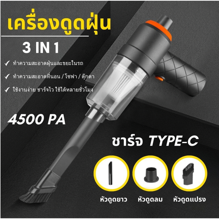 ลูกค้าใหม่ 1.- เครื่องดูดฝุ่นมินิไร้สาย เครื่องดูดฝุ่นอเนกประสงค์ ขนาดเล็กพกพาสะดวก ใช้ได้ทั้งในบ้านและรถยนต์ ดูดแรง 45