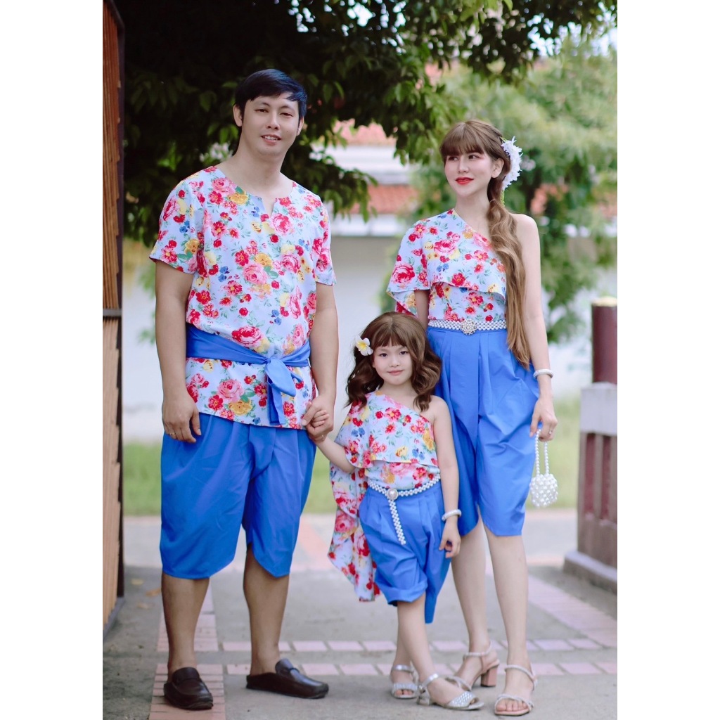 ชุดไทย Shaba Sabai Flora เสื้อสะไบสำเร็จ ชุดสไบสงกรานต์ ลายดอกไม้ น่ารัก กางเกงโจงกระเบน(ยางยืดด้านหลัง) ชุดครอบครัว