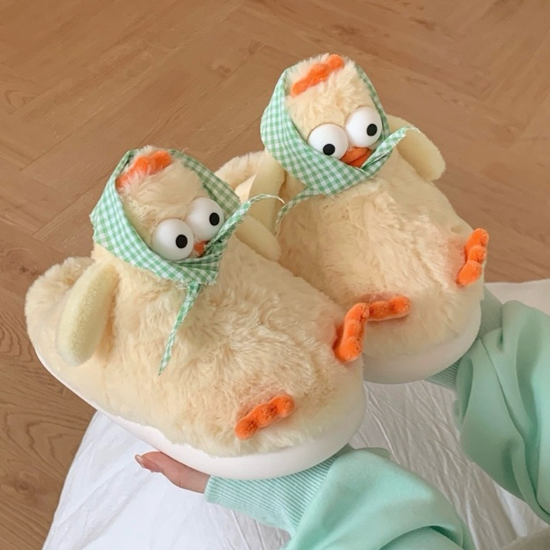 รองเท้า ไก่เหลือง แถมผ้าพันคอ Chicky น่ารัก Slipper สลิปเปอร์ขนนุ่ม รองเท้าน่ารัก สไตล์เกาหลี Chicky 49036