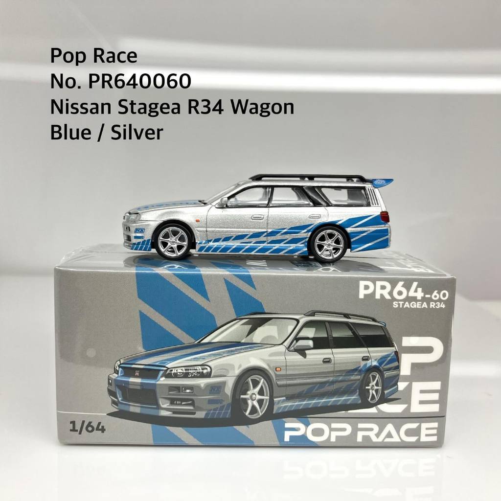 POP RACE  No.PR640060  Nissan Stagea R34 Wagon - Blue / Silver