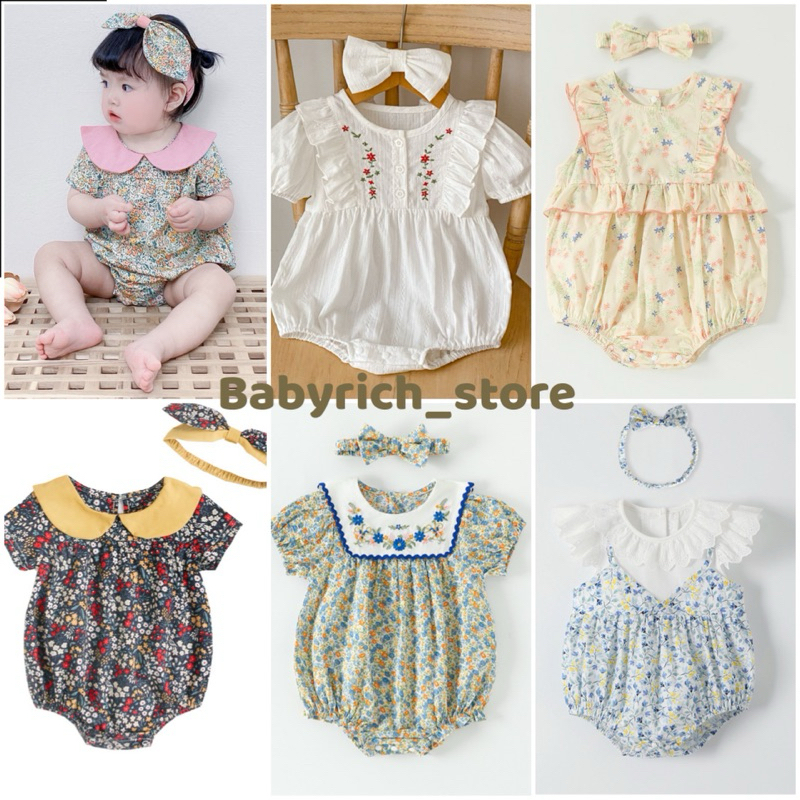 (พร้อมส่ง 4 แบบ+แถมหมวก)ชุดเด็กทารก ชุดเด็กหญิง ชุดเซ็ทเด็กหญิง ชุดเด็กน่ารัก ชุดเด็กอ่อนหน้าร้อน รอมเปอร์ romper