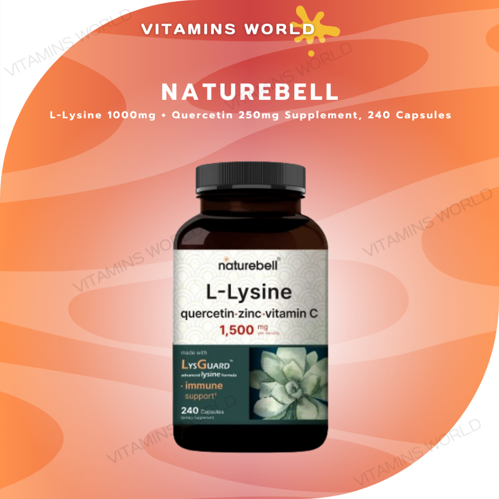 NatureBell L-Lysine 1000mg + Quercetin 250mg Supplement, 240 Capsules, Free Form, 4-in-1 Lysine Complex (V.3553)