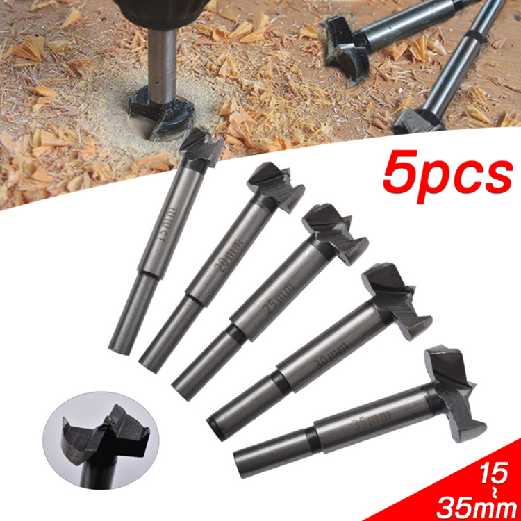 5 ชิ้นสว่านเจาะดอกสว่านฟอร์สเนอร์ชุดก้านกลมเครื่องมือไม้ ขนาด 15-35 mm