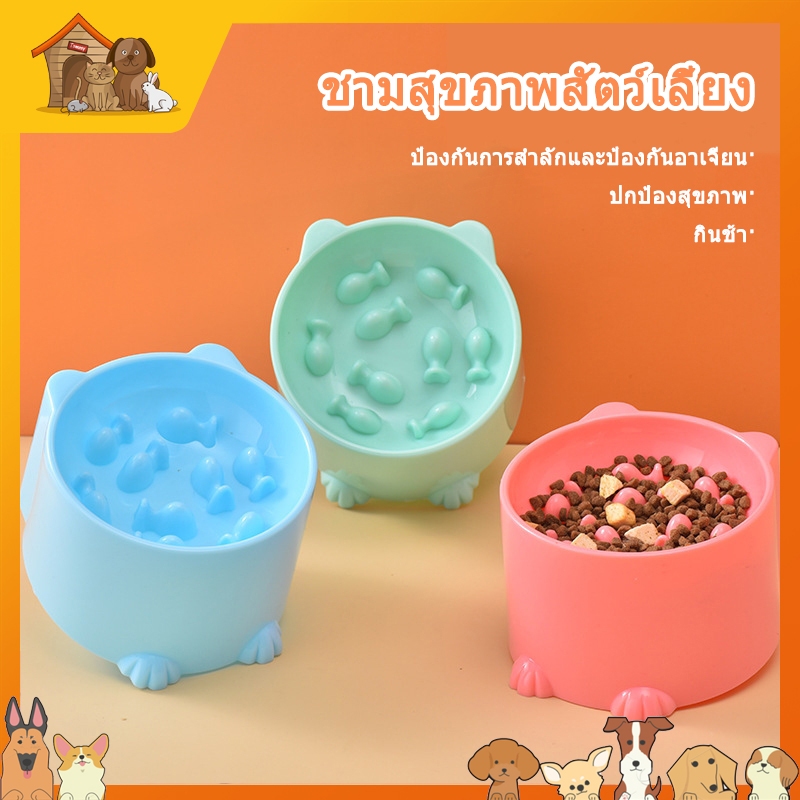 🐕ชามใส่อาหาร ทรงสูง ป้องกันการสําลัก ลายการ์ตูน จุของได้เยอะ สําหรับสัตว์เลี้ยง สุนัข แมว