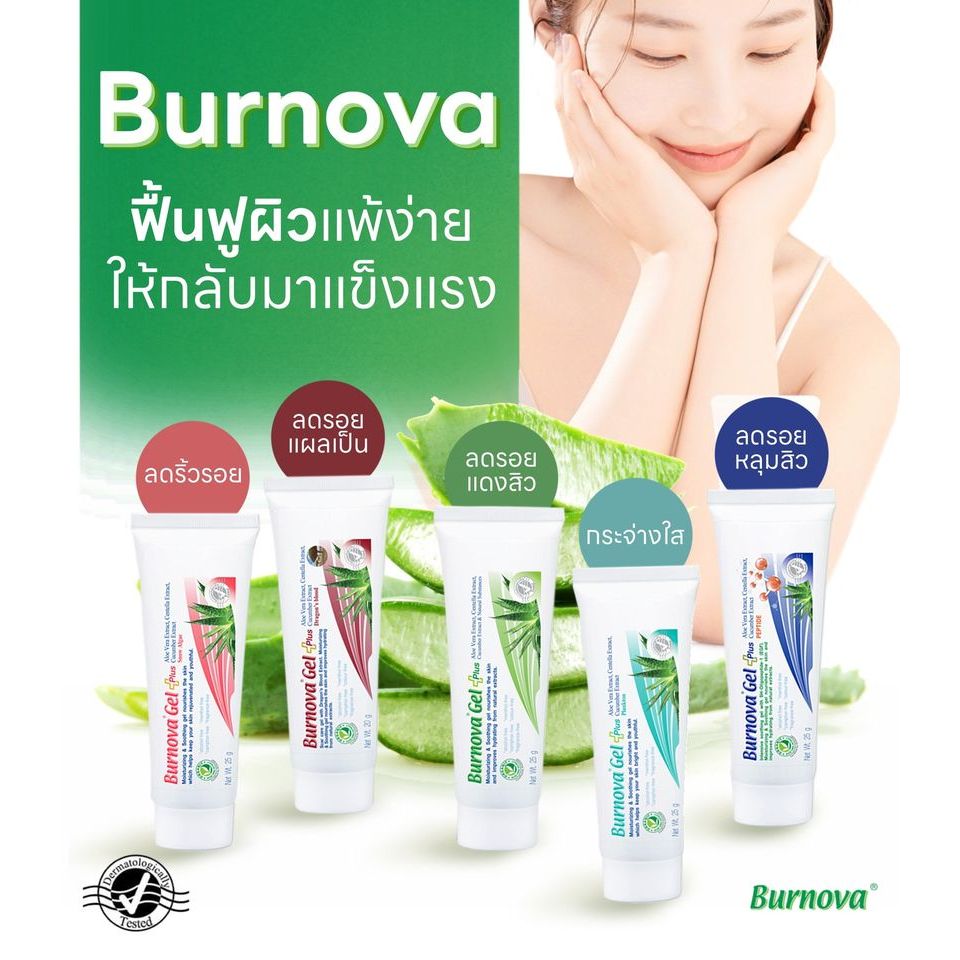 เจลว่านหางจระเข้ BURNOVA GEL(เขียว) 25-70g/ BURNOVA PLANKTON(ฟ้า) 25g /BURNOVA SNOW ALGAE(ชมพู) 25g 
