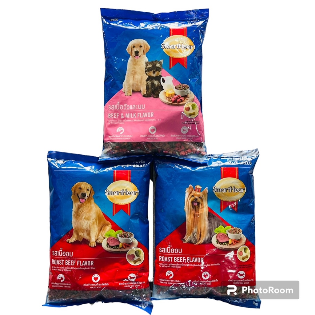 อาหารสุนัขSmart Heart รสเนื้ออบ ถุงแบ่งขนาด1กก. สะอาด มั่นใจ ไม่ปลอมปน หมาโตรสเนื้อ1กก.