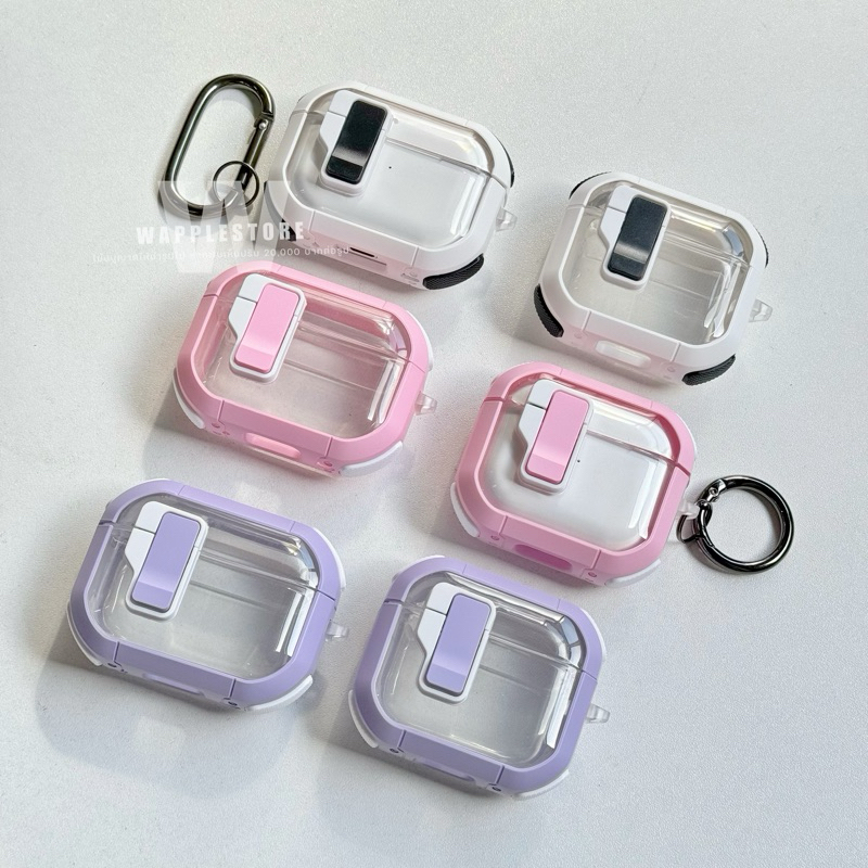 เคสหูฟังแอร์พอดแบบสวิตช์ไฟ กันกระแทกได้ ขอบสีพาสเทล