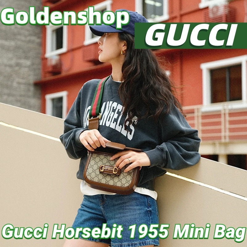 🍒กุชชี่ Gucci Horsebit 1955 Mini Bag With Shoulder Strap กระเป๋าสะพายเดี่ยว🍒กระเป๋าสะพาย Gucci จริง สินค้าขายร้อน