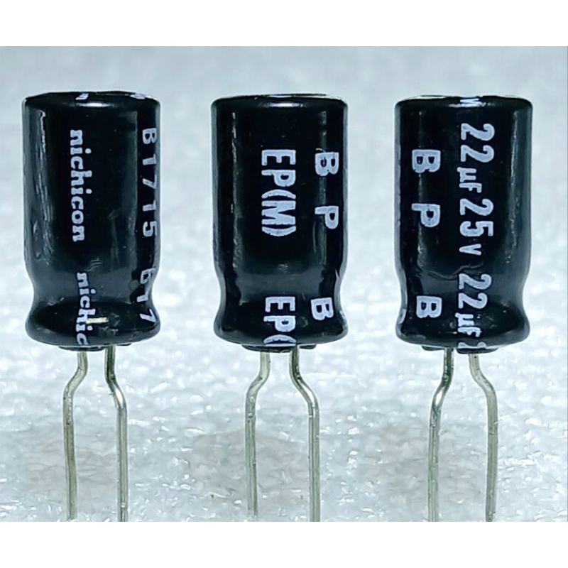 Nichicon EP BP 22uf 25v Bipolar Capacitor ตัวเก็บประจุ ชนิด ไม่มีขั้ว BP Nonpolar ขนาด 6.5×12 มม mm