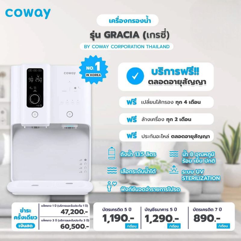 (ใช้งานฟรี 3 เดือน) Coway รุ่น GRACIE (CHP-7310R) จ่ายรายเดือน 890-1,290 บาท