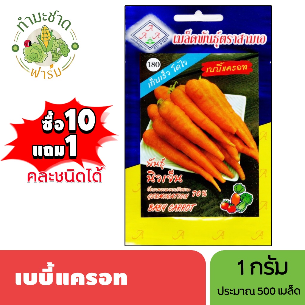 3A (ซื้อ10แถม1) เมล็ดพันธุ์ เบบี้แครอท ขนาด 1กรัม ประมาณ 500 เมล็ด BABY CARROT เบบี้แครอท เมล็ดพันธุ์พืช เมล็ดผัก
