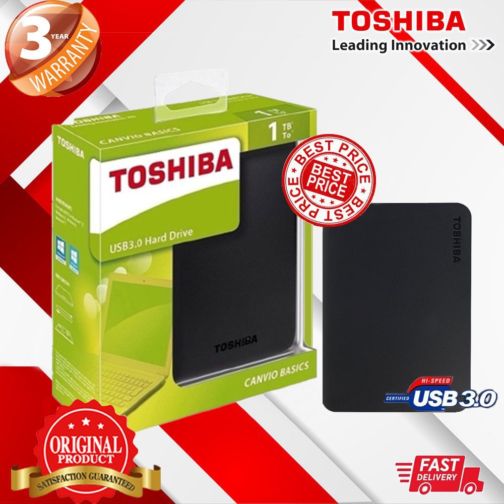 ในสต็อก Toshiba 1TB 2TB 4TB 2.5" USB 3.0 External Harddisk, ฟรีบริการกู้ข้อมูล รับประกัน 3 ปี