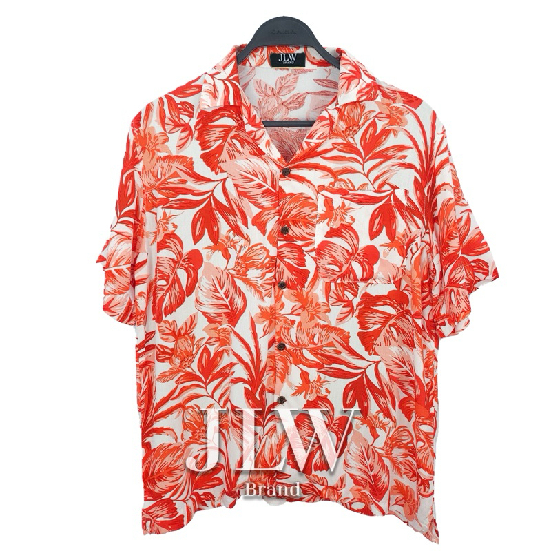 เสื้อฮาวาย ลายใบแจ๊ส ส้ม