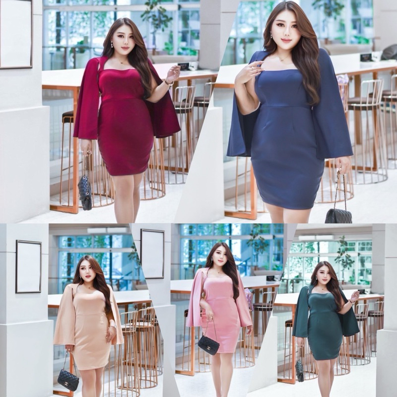 เข้าเพิ่ม พร้อมส่งค่า/BF/ เดรสสาวอวบ แต่งผ้าคลุมแขน ทำงาน ไปงาน ได้หมด #เสื้อผ้าไซส์ใหญ่ สาว อ้วน พลัสไซส์