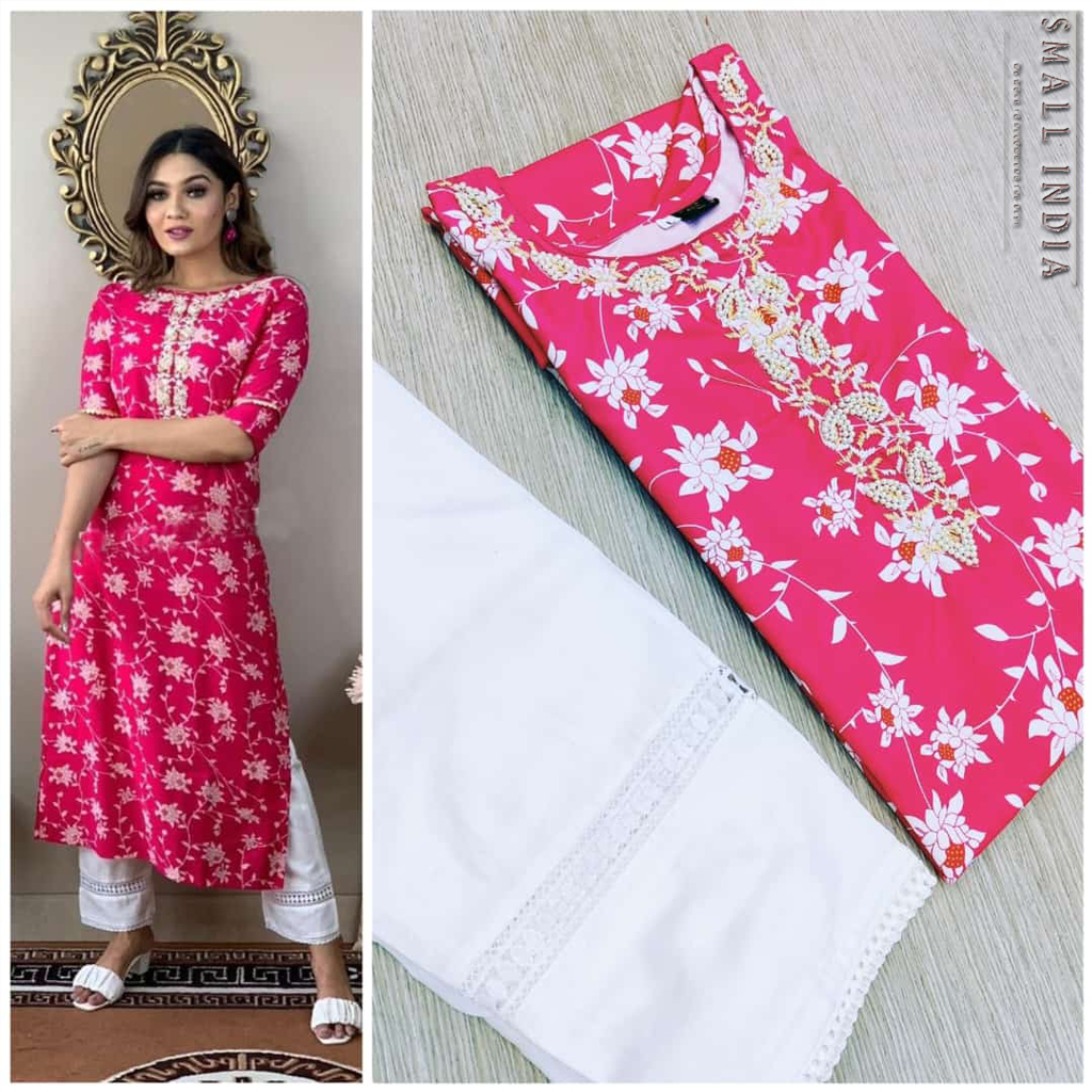 {**ส่งฟรี**} SMALL INDIA 🌺 Rayon Mix Cotton Kurti Set ชุดเซ็ทเสื้อกางเกง 🌺 Women Kurti Set