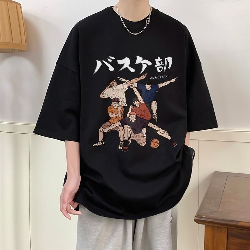 แนวโน้มแฟชั่นใหม่ ถนนอเมริกันวินเทจ การพิมพ์การ์ตูนและการ์ตูน เสื้อยืดคอกลมแขนสั้นขนาดคิงไซส์