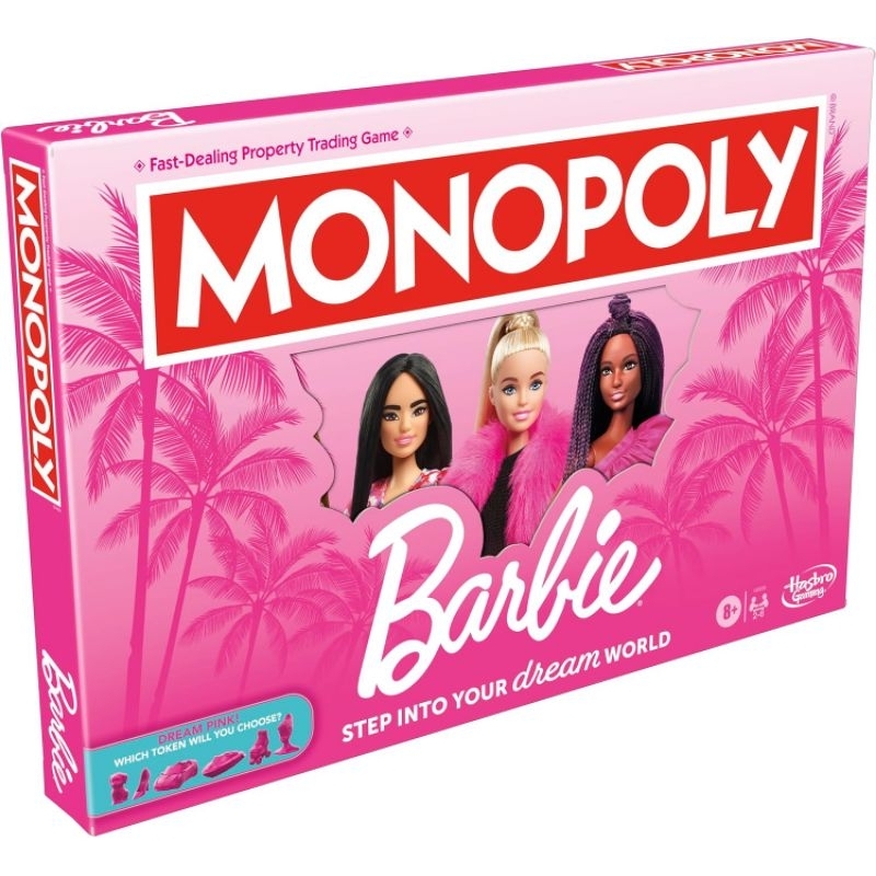 Hasbro Monopoly Barbie Edition Board Game Family Games Kids and Adults 6 Barbie-Themed Pink Zinc Tokens บอร์ดเกมของแท้
