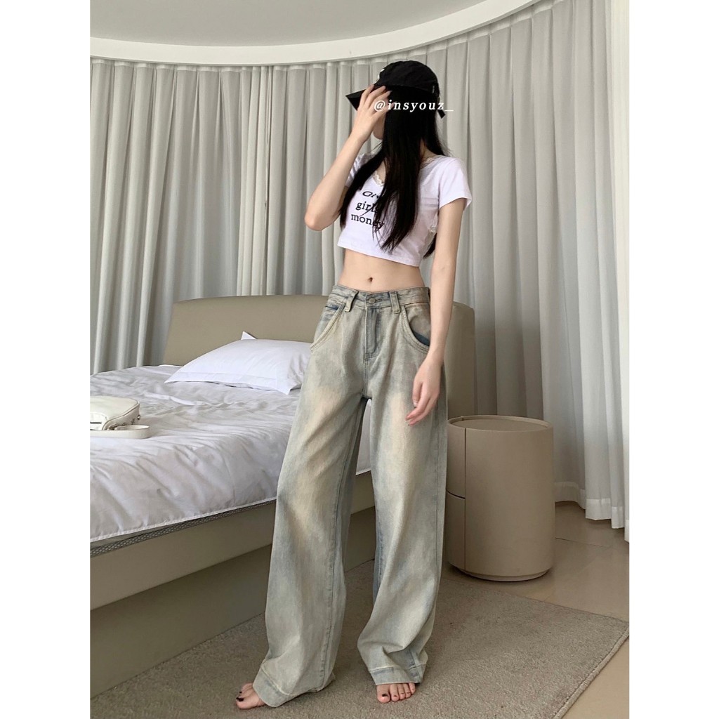 Sweet กางเกงยีนส์ ฟอกสีอ่อน ขากระบอกกลาง แมทชุดง่าย ใส่แล้วเท่ปลาย ผ้ายีนส์แท้ ใส่สบาย993#