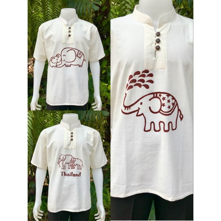 เสื้อพื้นเมืองชายสกรีนรูปช้างสวยๆ คอจีน ราคาถูกๆ มีเก็นเงินปลายทาง การจัดส่งไว รับประกันสินค้าหากมีปัญหา