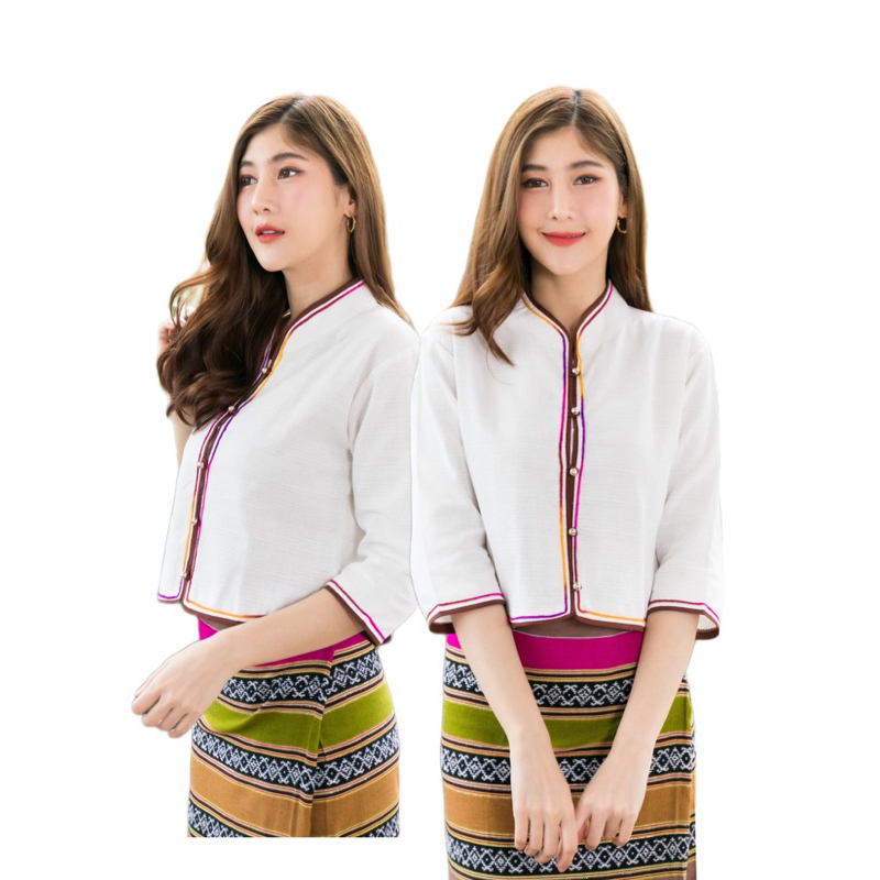 เสื้อพื้นเมืองผู้หญิงคอจีนเดินเส้นไหมพรม