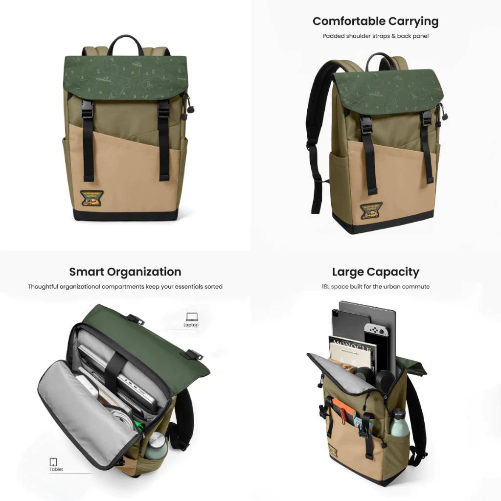 🇹🇭TOMTOC SLASH T64 LAPTOP BACKPACK 16" กระเป๋าเป้สะพายหลัง ดีไซน์โมเดิร์น ให้ลุคที่ทันสมัย ความจุกระเป๋าขนาด 18L